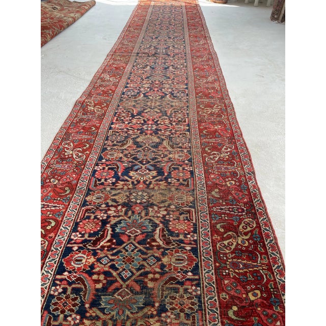 1920's Antique Halvai Bidjar Boteh Border With Lime Green Runner Rug 3.6 X 17.7 For Sale - Image 11 of 12