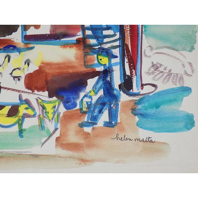 1930s Vintage Original Mid 20th Century Listed Wpa Artist Signed Expressionist Farm Landscape Watercolor For Sale - Image 5 of 7