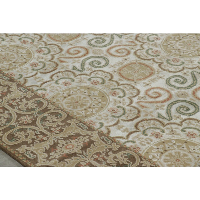 Rug & Kilim Rug & Kilim’s European Style Rug in Cream-White With Medallions in Green & Beige For Sale - Image 4 of 9