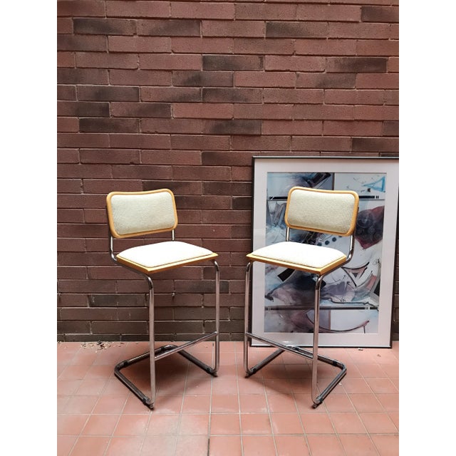 Metal Mid Century Cesca Style Vintage Bar Stools - a Pair For Sale - Image 7 of 7