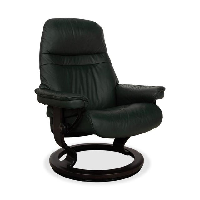 Set of Sunrise Lounge Chair and Ottoman in Leather and Green Fir from Stressless For Sale - Image 5 of 17