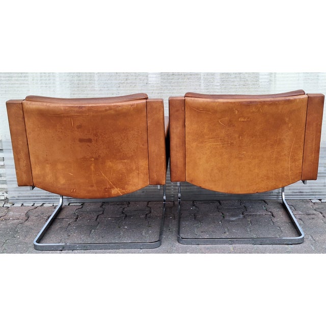 Mid-Century Modern Mid-Century DS 201 Armchairs in Cognac-Colored Cowhide Leather by Robert Haussmann for De Sede, 1960s, Set of 2 For Sale - Image 3 of 15