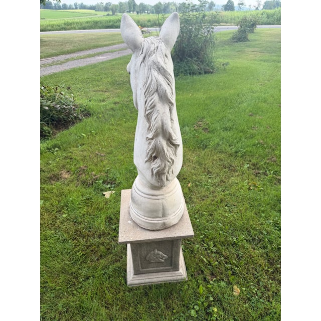 Vintage Hollywood Regency Concrete Horse Head Bust Sculpture Monumental Pedestal For Sale - Image 4 of 14