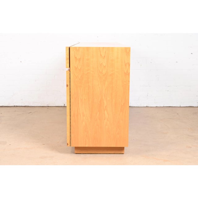Milo Baughman Style Burl Wood Sideboard, Credenza, or Bar Cabinet, Newly Refinished For Sale - Image 11 of 12