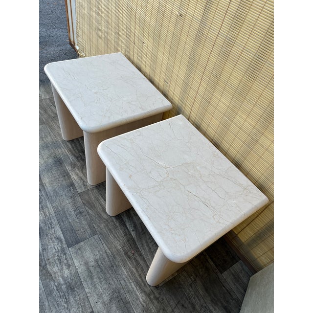 A Pair of Postmodern Custom-Made, Bull-Nose Marble Top Nightstands. Circa 1990s For Sale - Image 10 of 18