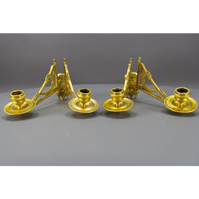 French Art Deco Brass Twin Arm Piano Candlestick Wall Lights by L. Pinet, 1930s, Set of 2 For Sale - Image 4 of 18