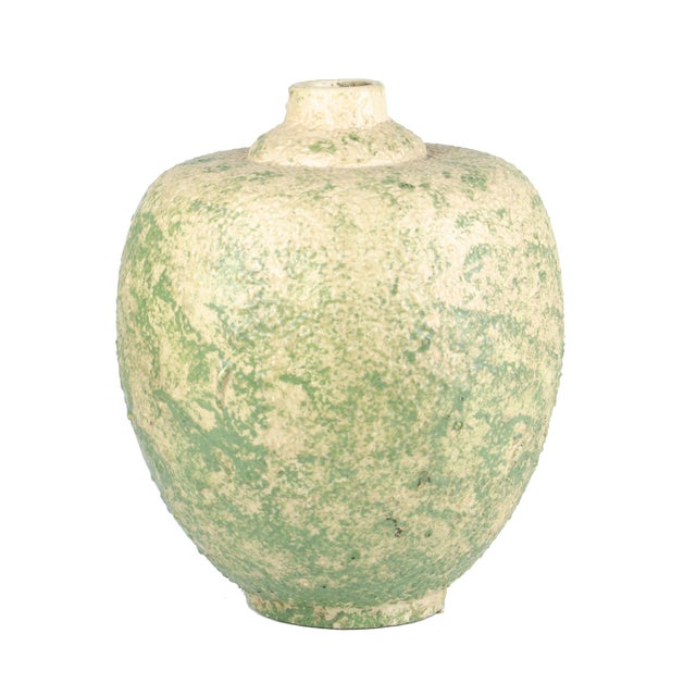 1930s Art Déco Greenish Crystalline Glaze Sèvres Porcelain Bulbous Vase, France By: Manufacture Nationale de Sèvres...
