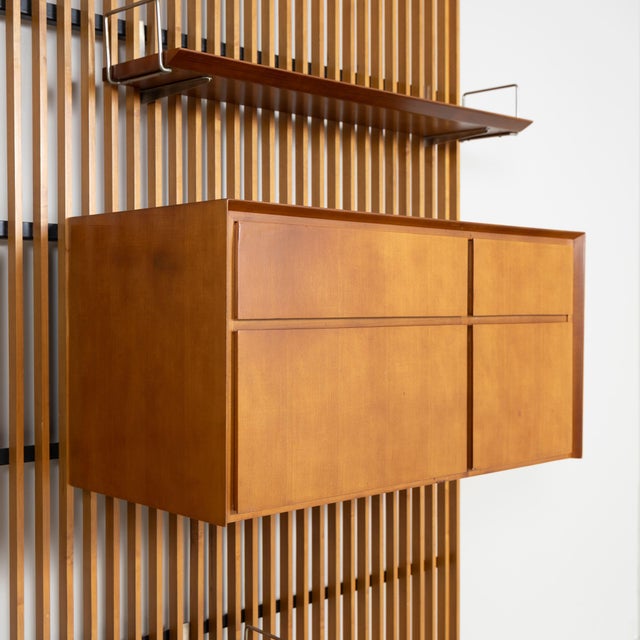 Tan Slatted Bookcase with Shelves and Storage Unit, 1960 For Sale - Image 8 of 10