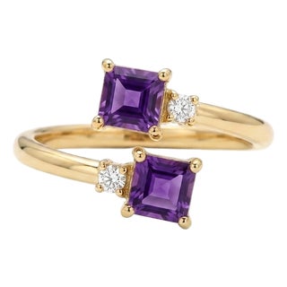Natural Amethyst Two Stone Bypass Ring • February Birthstone Cluster Ring • Alternative Engagement Ring Us 7 For Sale