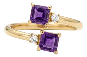 Natural Amethyst Two Stone Bypass Ring • February Birthstone Cluster Ring • Alternative Engagement Ring Us 7