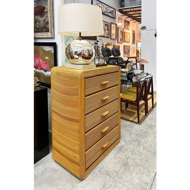 Vintage Coastal Pencil Reed Chest of Drawers, Gabriela Crespi Manner Offered for sale is a vintage Coastal pencil reed...