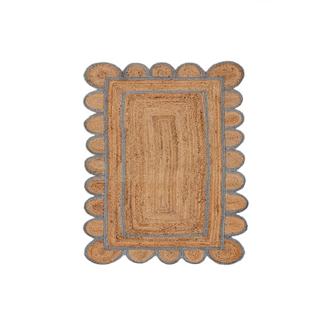 Grey Trim Jute Scallop Braided Handmade Rug - 9'x12' For Sale - Image 11 of 11