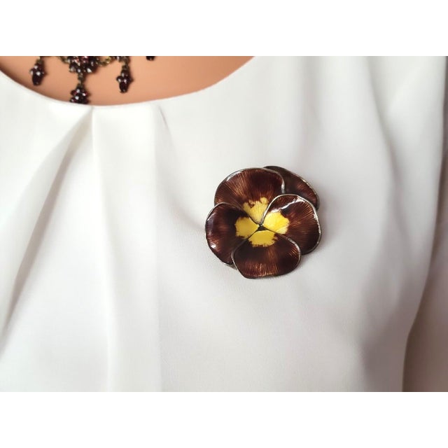 Vintage Finn Jensen Sterling Silver Enamel Pansy Brooch, Norway 1950 For Sale In Cleveland - Image 6 of 10