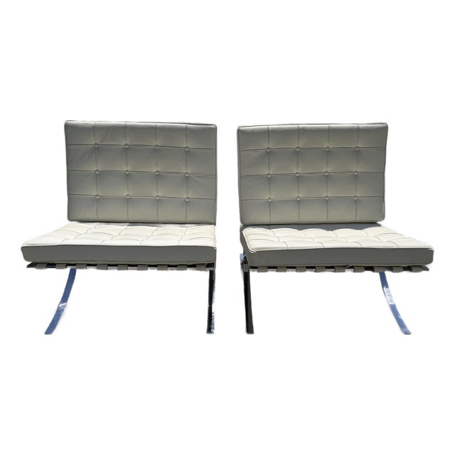 Mid 20th Century Barcelona Style Chairs in Stainless Steel and Leather Heavy Weight For Sale