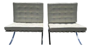 Mid 20th Century Barcelona Style Chairs in Stainless Steel and Leather Heavy Weight