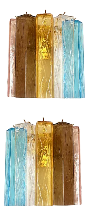 Multicolored Squares Bark Murano Glass Wall Sconces by Simoeng, Set of 2