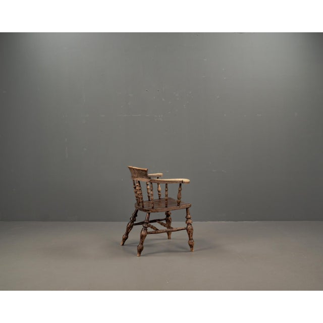Antique English Elm Wood Captains Chair, 1890s For Sale - Image 4 of 18