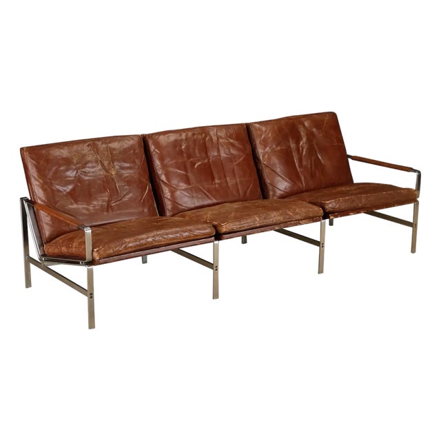 Preben Fabricius & Jørgen Kastholm for Alfred Kill 'Fk-6720' Leather Sofa, 1960s For Sale