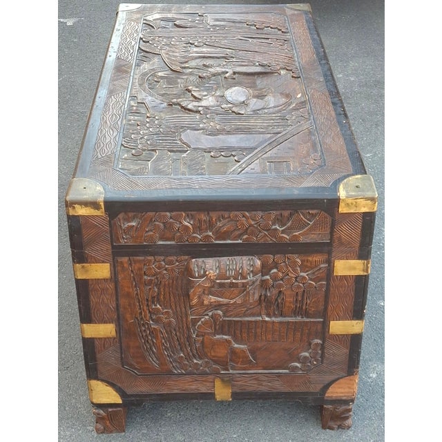 20th Century Chinese Carved Camphorwood Coffer With Brass Accents For Sale In Washington DC - Image 6 of 11