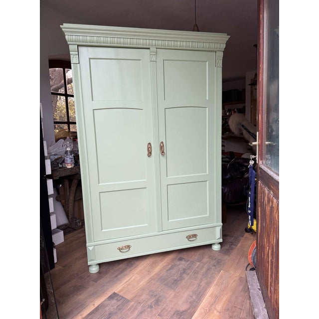 Antique Painted Green Wooden Wardrobe For Sale - Image 6 of 8