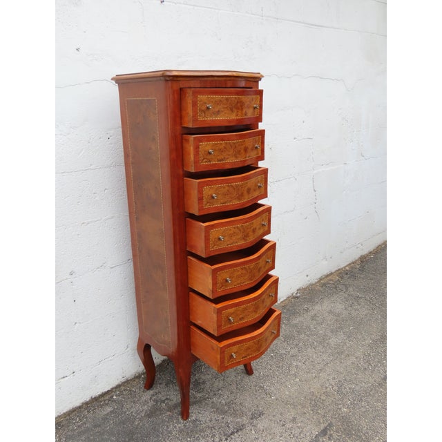 Late 20th Century French Inlay Tall Narrow Lingerie Jewelry Chests a Pair 6317 For Sale - Image 5 of 18