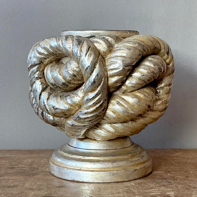 Vintage Boho Silver Leaf Knot Candlestick Holder For Sale - Image 4 of 7