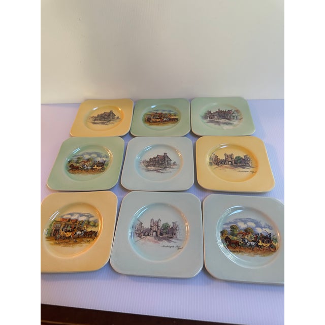 Set of Nine(9) square 5.5" Plates From the VTG 1950s "Empire Shelton Ivory Plate" collection made in England. The plates...