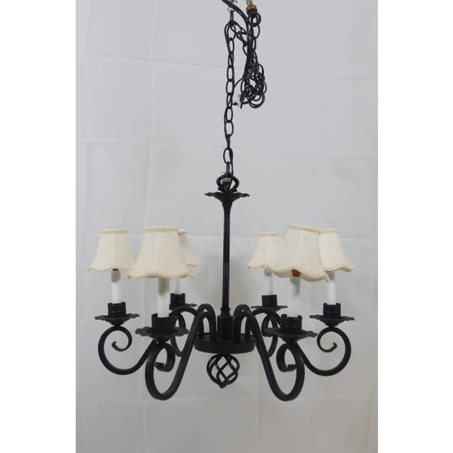 Iron 6 Arm Lighted Chandelier Hanging Light Fixture For Sale - Image 9 of 9