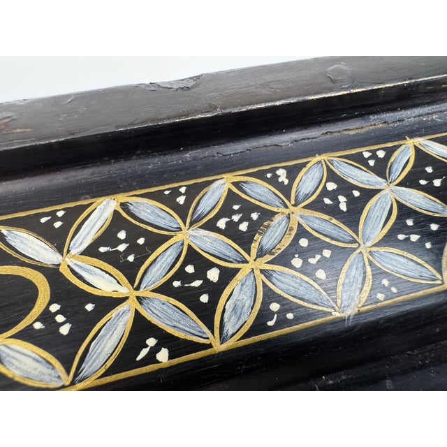 Wood Vintage Black Lacquer Chinoiserie Side Table With Gilt Birds and Floral Motifs For Sale - Image 7 of 13