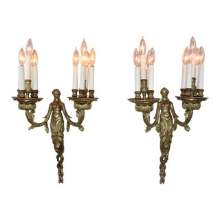 Circa 1900 French Empire Style Bronze Sconces Depicting Acantha - a Pair For Sale