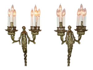 Circa 1900 French Empire Style Bronze Sconces Depicting Acantha - a Pair