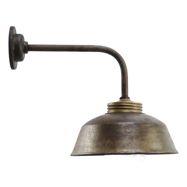 Vintage Industrial Brass with Clear Striped Glass Wall Light For Sale