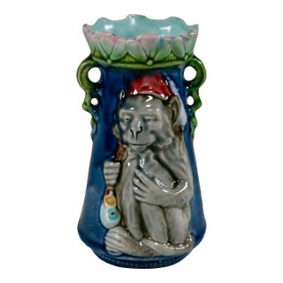 Antique Majolica Monkey Bulb Vase For Sale
