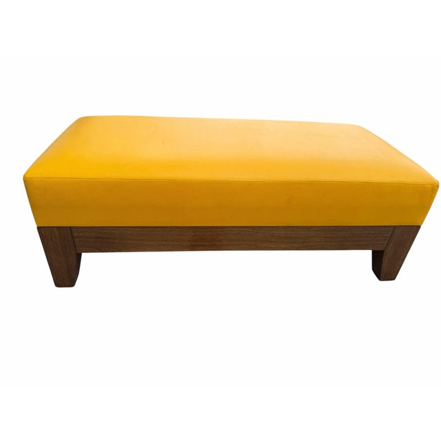 Vintage Philippe Hurel Paris Yellow Leather Upholstered Luxury Bench Read Light Cosmetic Wear on Top See Pics 48x21.5x17in For Sale In West Palm - Image 6 of 8