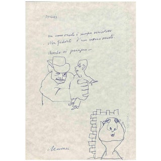 Mino Maccari, The Honest Man, Drawing, 1975 For Sale