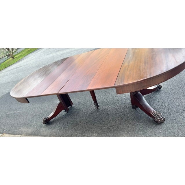 Antique 54" Round Mahogany Pedestal Base Dining Table With 4 Leaves For Sale - Image 4 of 16