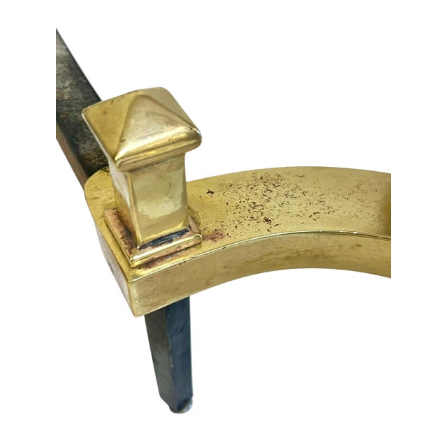 Pair Antique English Georgian Style Brass and Iron Andirons Chenets For Sale - Image 14 of 16