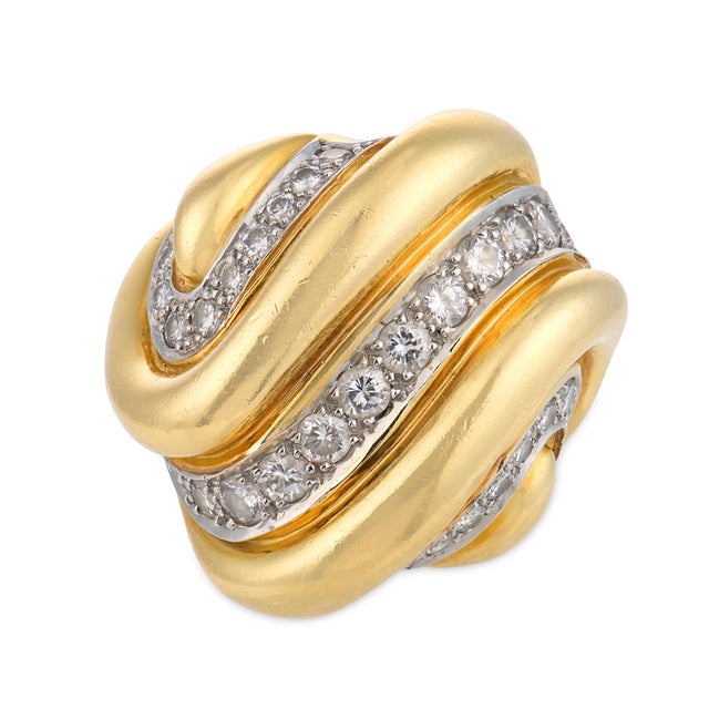 Modern 1980s Andrew Clunn 2.00 Carat Diamond 18k Yellow Gold Cocktail Ring, Size 5.5 For Sale - Image 3 of 6