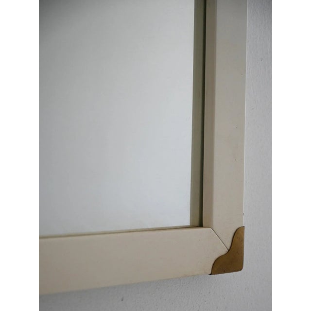 Vintage Scandinavian Mirror in White Lacquer with Brass Corners, 1950s For Sale - Image 3 of 7
