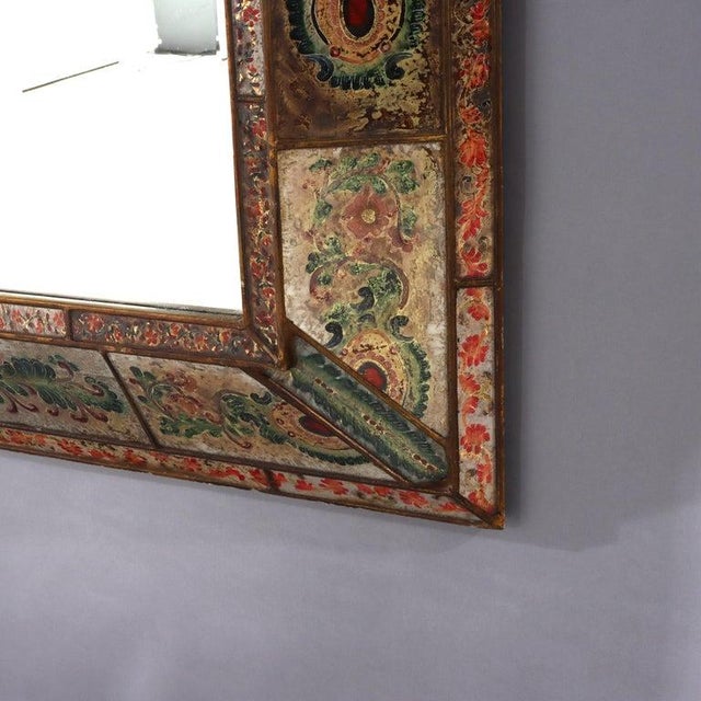 Glass Vintage Italian Venetian Polychromed Parclose Mirror With Stylized Flowers C1940 For Sale - Image 7 of 12