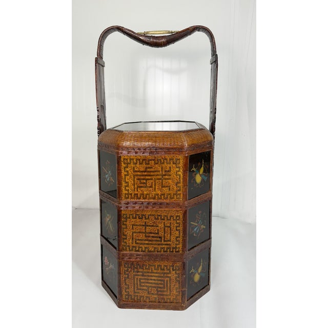 Early 20th Century Antique Chinese Tiered Wicker Wedding Basket For Sale - Image 5 of 12