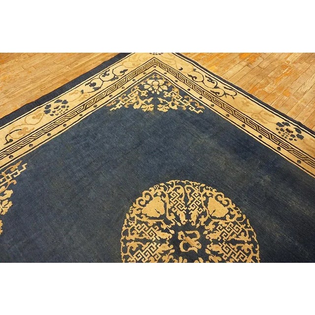 1920s Blue Navy Medallion Antique Chinese Peking Rug 8' 4" X 7' Knotted Pile Wool Carpet For Sale - Image 9 of 15
