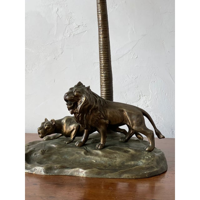 1900s Austrian Bronze Palm and Lion Lamp For Sale - Image 6 of 10