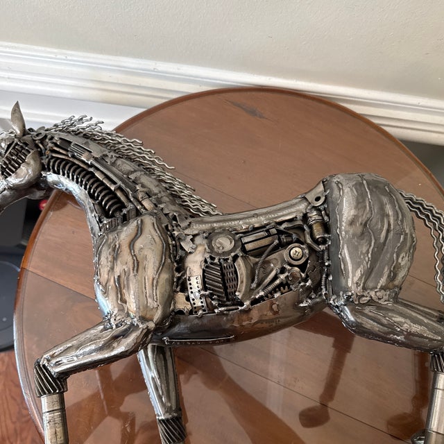 Vintage Industrial Recycled Metal Horse Sculpture Signed For Sale - Image 9 of 11