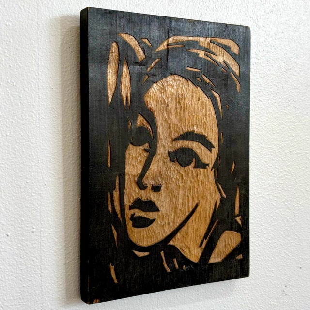 Vintage Modern Wood Carved Portrait For Sale - Image 4 of 7