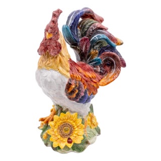 J. Willfred French Country Majolica Ceramic Rooster For Sale