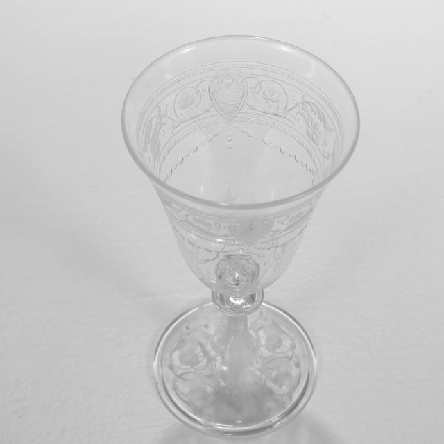 Glass Set of 8 Antique Stourbridge Etched & Engraved Glass Wine Glasses For Sale - Image 7 of 18