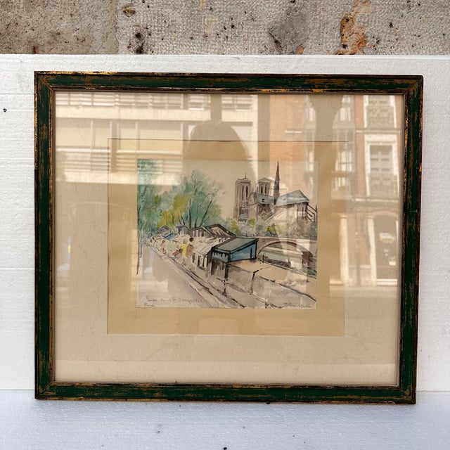 Blue Timoteo Pérez Rubio, View of Notre Dame from Quai De La Tournelle, 1969, Watercolor on Paper For Sale - Image 8 of 18