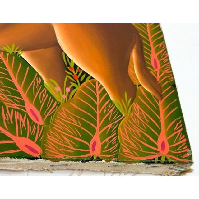 Late 20th Century Modern Folk Art Jungle Painting W Lions Zebras & Giraffes Signed For Sale In New York - Image 6 of 7