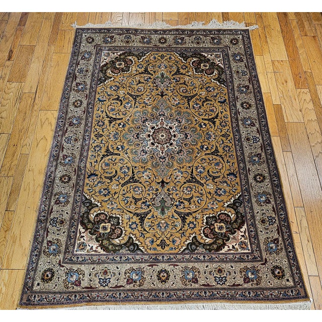 Vintage Persian Tabriz Rug, Hand-Knotted Wool, Floral Pattern, Moss Green & Caramel, 7x10 For Sale - Image 12 of 18